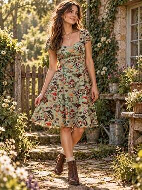Dolly and Dotty Mushroom Woodland Print Swing Dress USA Size 8 whimsigoth, boho